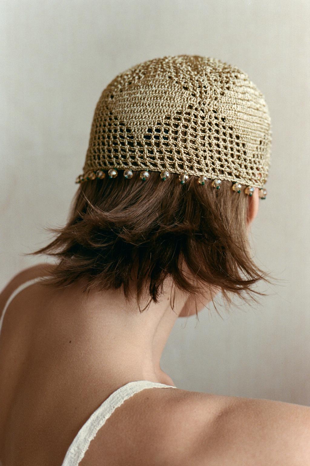 METALLIC THREAD BEADED CAP - image 2