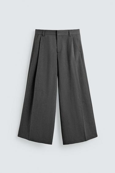 PANTALONS DE CAMA AMPLA AMB PLECS - Gris de Zara