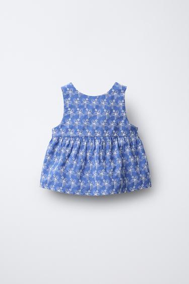 TOP WITH FLORAL EMBROIDERY - Bluish by Zara