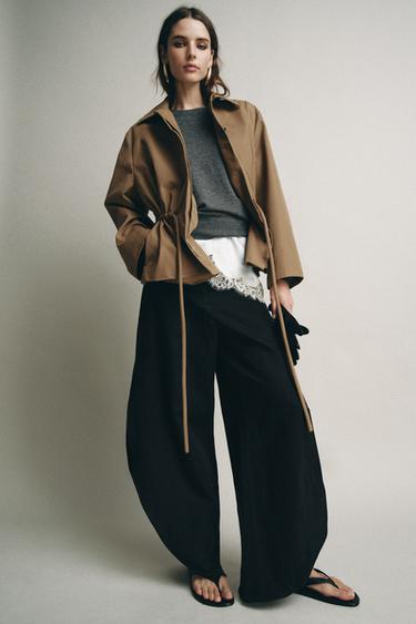 Zara ZW COLLECTION WIDE-LEG PANTS WITH VENTS - Black