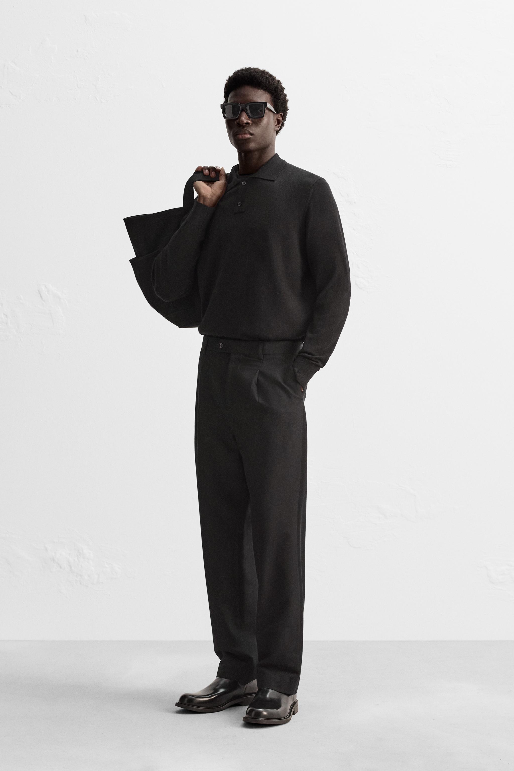 COTTON WOOL PLEATED TROUSERS