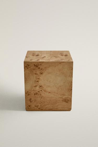 BURL WOOD CUBE TABLE — Light beige 2