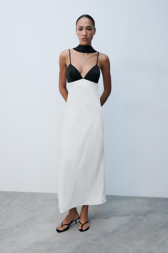 VESTIDO LENCERO COMBINADO FOULARD - Blanco de Zara - Imagen 0