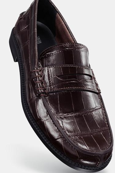 موكاسين بجلد بتأثير بارز - بني الخاص بـ Zara - صورة 0