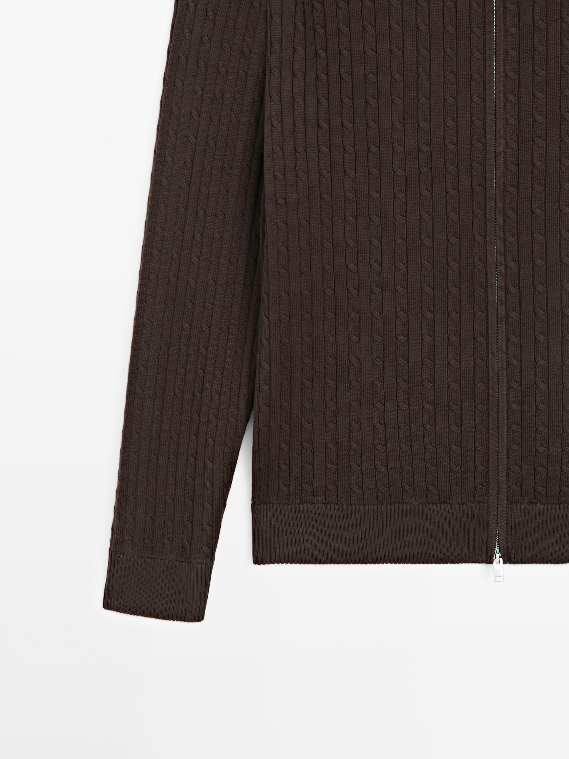 Cotton cable-knit cardigan with zip