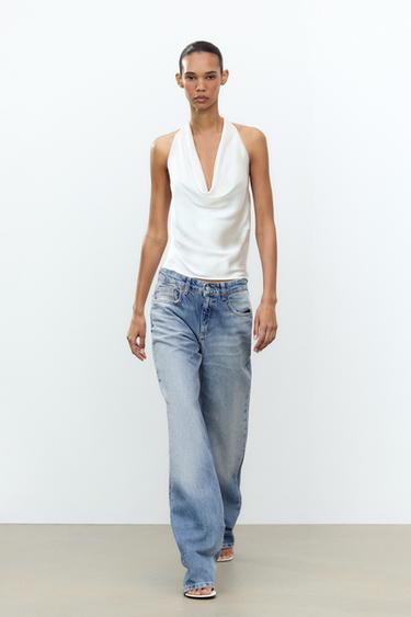 HAUT SATINÉ À ENCOLURE AMÉRICAINE - Blanc de Zara