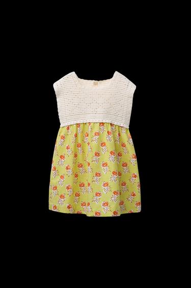 CROCHET COTTON LINEN DRESS - Lime by Zara