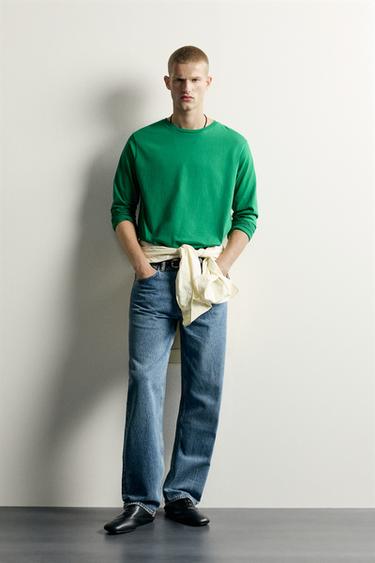 RELAXED FIT T-SHIRT MED LANGE ÆRMER - grøn fra Zara - Billede 0