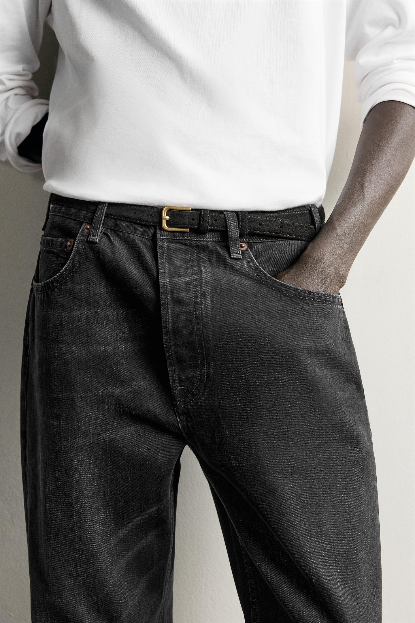 Мужские джинсы Zara Straight Fit Bootcut, цвет: Чёрный — фото 6