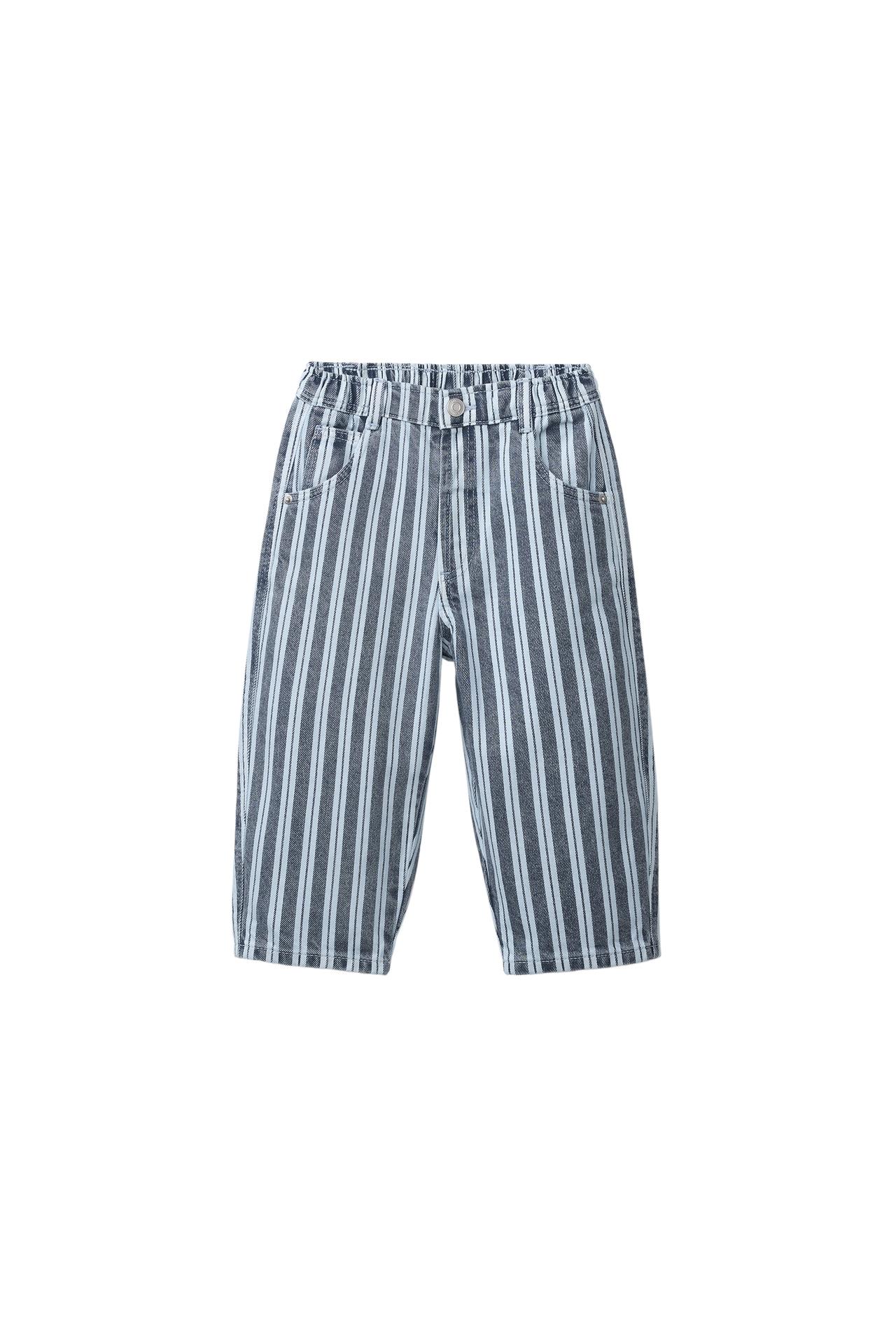 STRIPED BAGGY JEANS — Blue / White