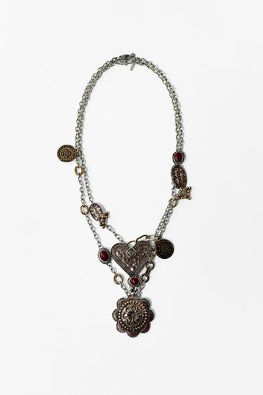 Zara 2-PACK HEART AND MEDALLION NECKLACES - Aged gold