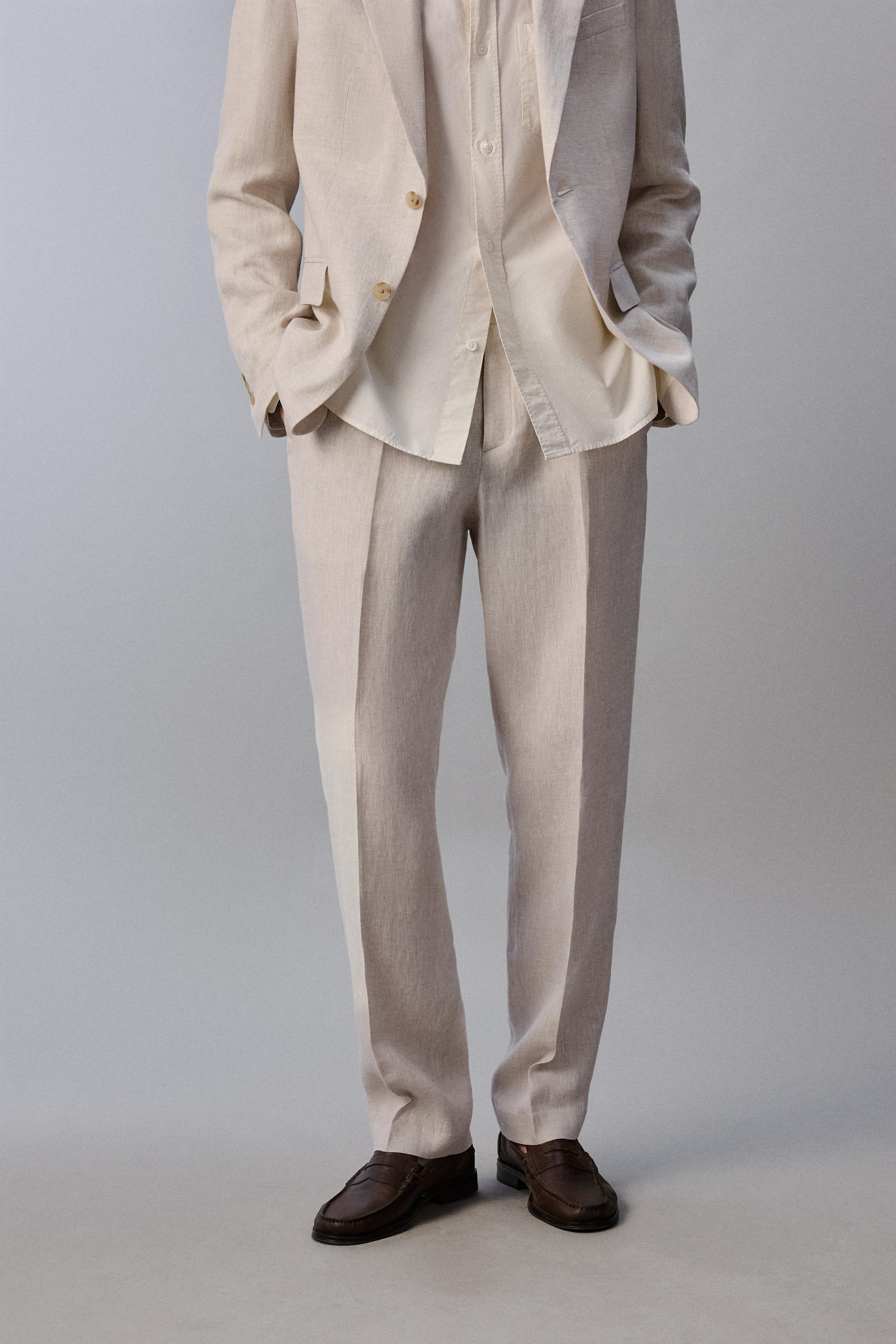 100% LINEN PLEATED SUIT PANTS