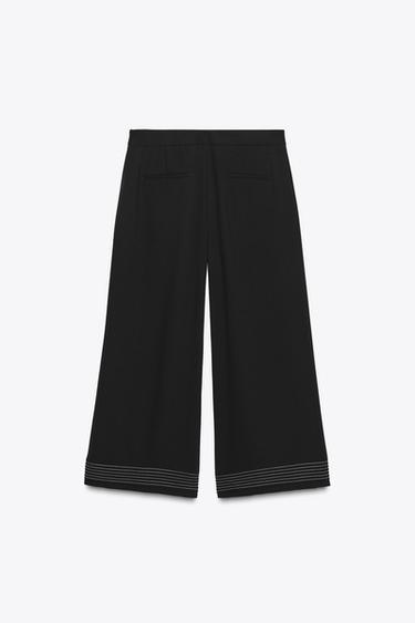 PLEATED HEM CULOTTE TROUSERS - Black by Zara - Image 7