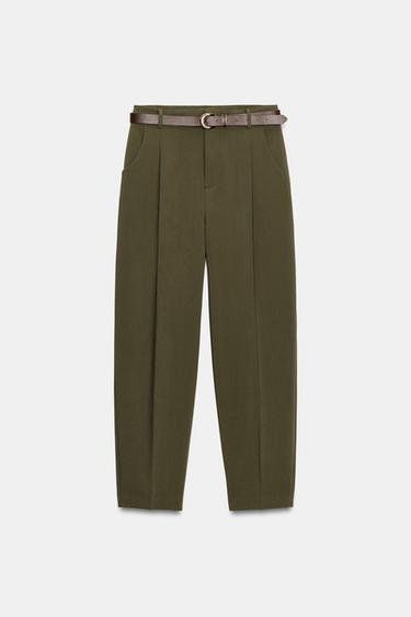 PANTALON À PINCES ET CEINTURE - Kaki de Zara - Image 7