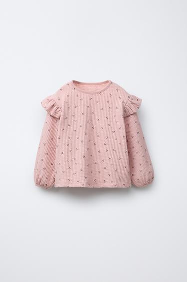CAMISETA ESTRUCTURA VOLANTES FLORES - Rosa palo de Zara