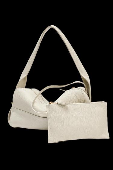 LEATHER SHOULDER BAG - Ecru by Zara