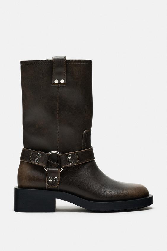 NEW Zara Black Mid Calf Boots Sz 6.5-7 Winter/Fall 2052/811 riding tall  buckle