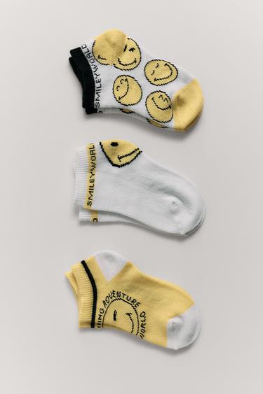 SMILEYWORLD® THREE-PACK OF ANKLE SOCKS - Yellow by Zara