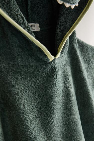 CHILDREN'S VELOUR CROCODILE BEACH PONCHO - Green by Zara - Image 3