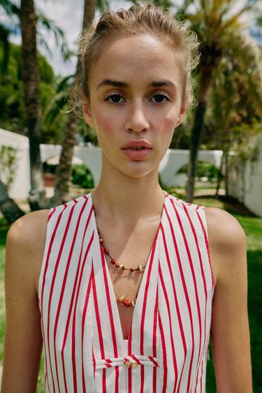 TOP À RAYURES ET BRANDENBOURGS - Blanc / Rouge de Zara - Image 2