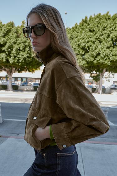 BOMBER 100% PELLE - Kaki di Zara