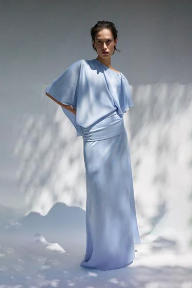 Zara ASYMMETRIC CAPE SATIN EFFECT DRESS - Light blue - Image 0