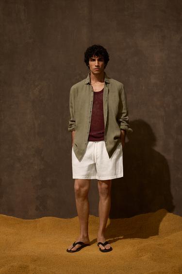 100% LINEN SHIRT - Khaki by Zara - Image 0