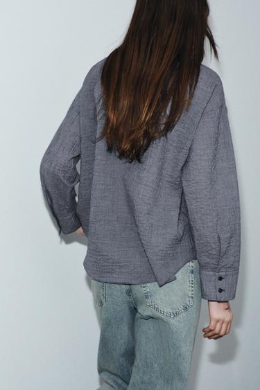 CHECK SHIRT WITH SCARF ZW COLLECTION - Navy blue by Zara - Image 2