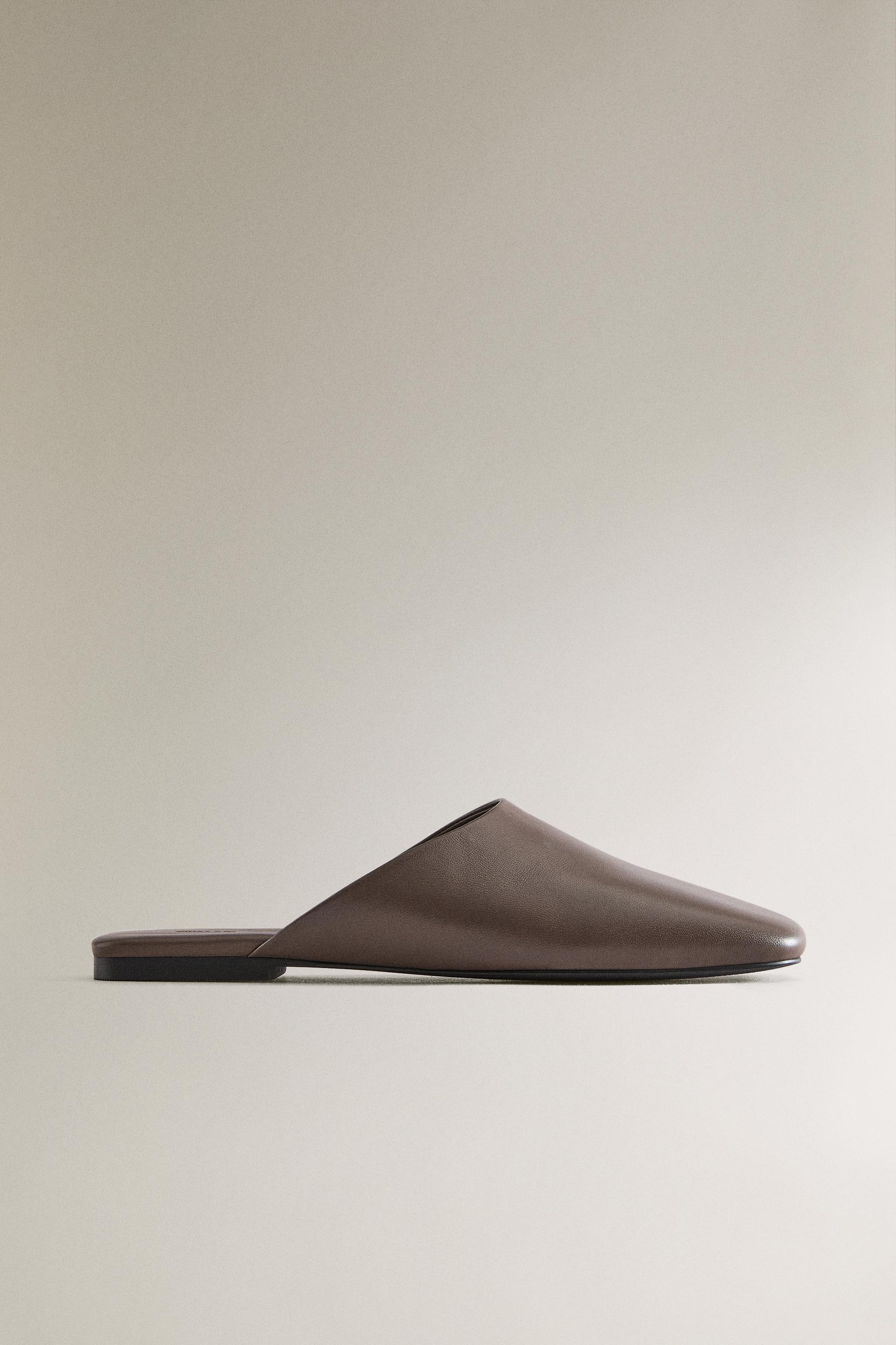 LEATHER MULE WITH SQUARE TOE - Brown | ZARA United States