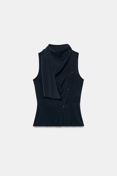SCARF PEPLUM TOP - Navy blue by Zara
