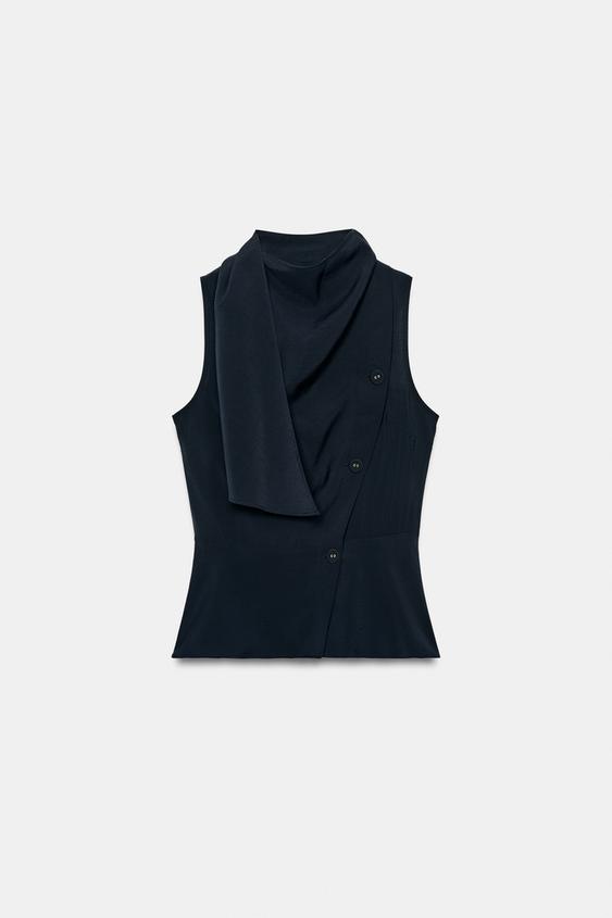 SCARF PEPLUM TOP - Navy blue | ZARA United States