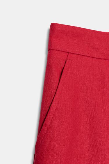 SHORT À PINCES AVEC LIN - Rouge de Zara - Image 7