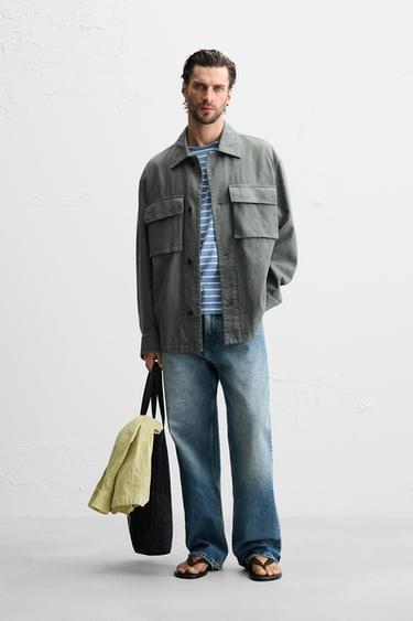 LINEN-COTTON POCKET JACKET - Grey by Zara - Image 0