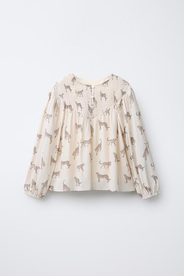 Zara CHEETAH PRINT SHIRT - Ecru