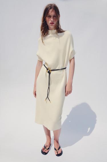VESTIDO DE MALHA COM CINTO - Cru da Zara