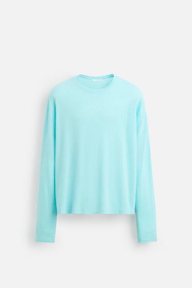 VISCOSE - LINEN T-SHIRT - Turquoise by Zara