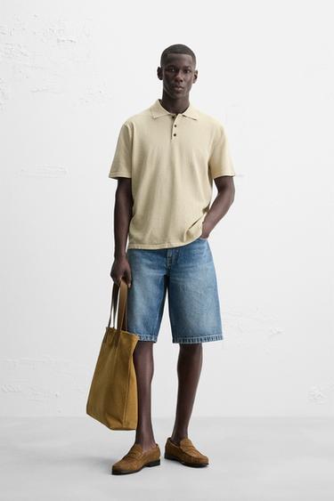 KNITTED LINEN BLEND POLO SHIRT - Beige by Zara - Image 0