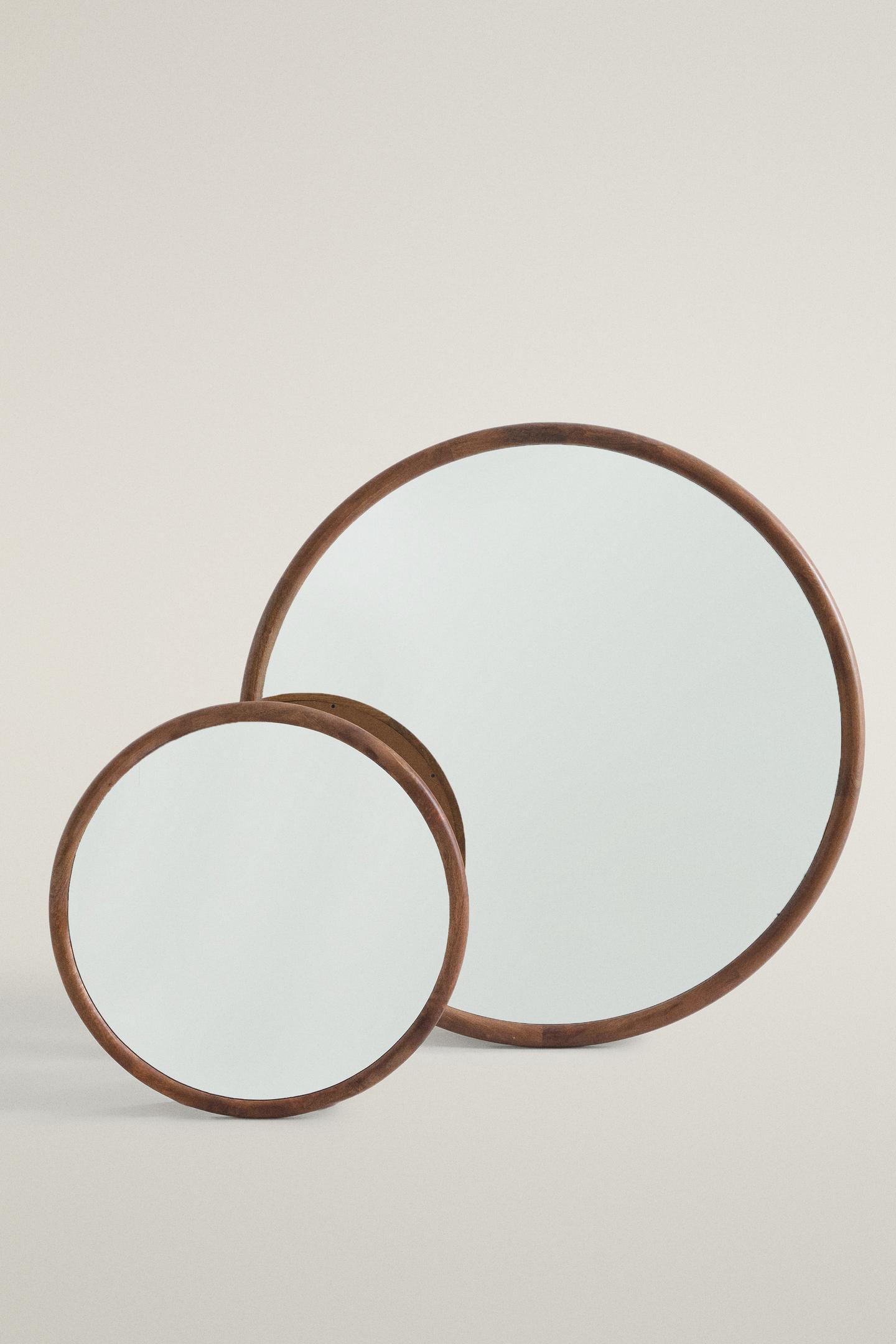 Zara Round Wooden Mirrored, цвет: Коричневый — фото 1