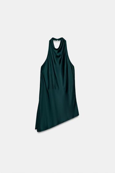 TOP HALTER SATINADO - Verde azul de Zara