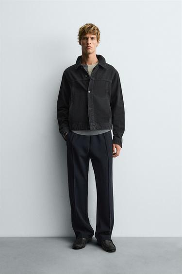 Zara FLOWY ZIPPERED PANTS - Navy blue
