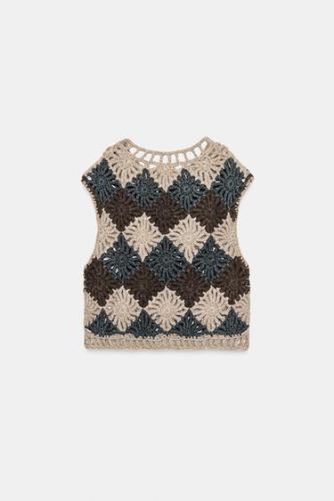 GILET PULL EN MAILLE CROCHET - unique de Zara - Image 1