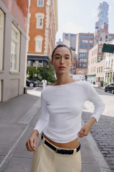 BOAT NECK T-SHIRT - White by Zara