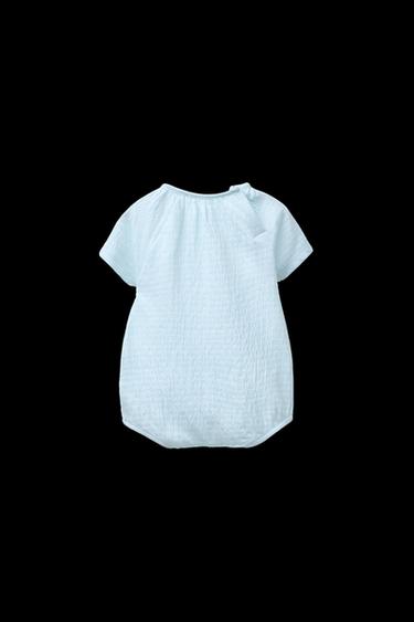 Zara FISH EMBROIDERED TEXTURED ROMPER - Light blue