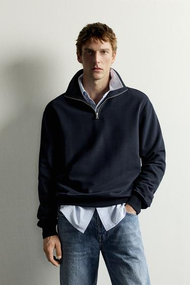 BASIC QUARTER-ZIP SWEATSHIRT - Navy blue by Zara