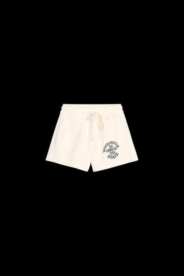 WASHED-EFFECT TEXT SWEATSHORTS - Ecru by Zara - Image 0