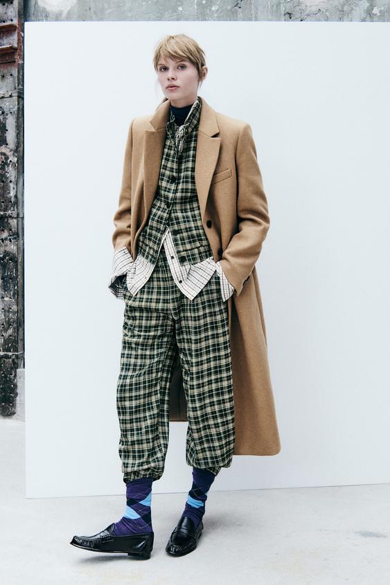 CHECK TROUSERS WITH TAB HEMS - Green / Ecru by Zara - Image 0