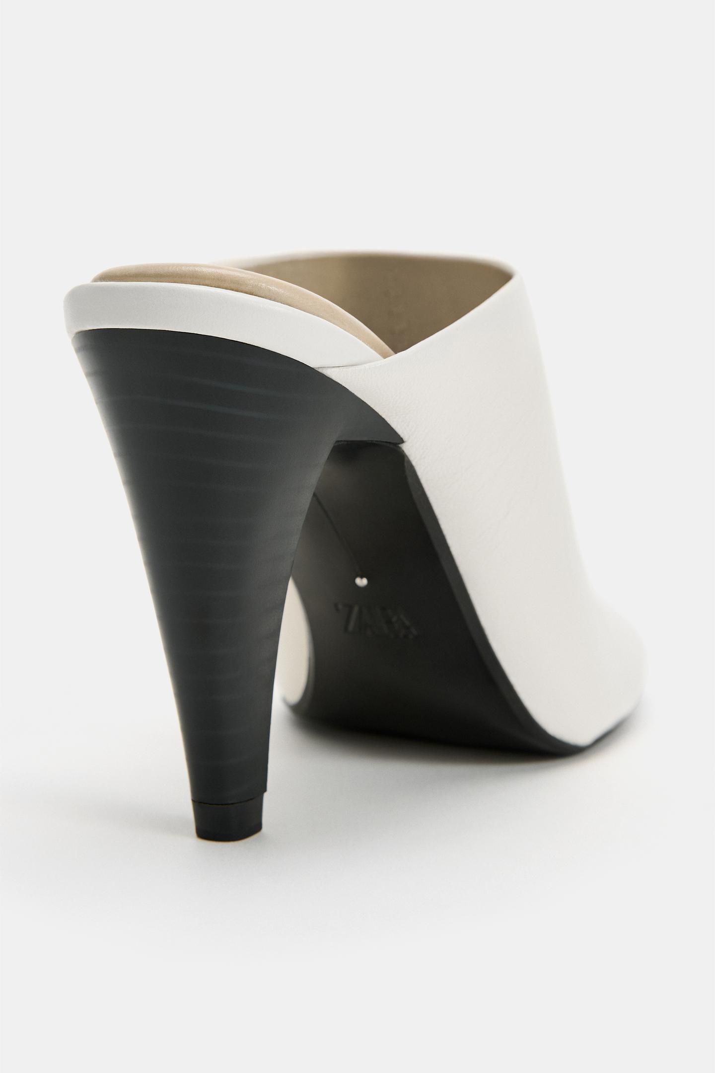 Женские сабо Zara Leather Heeled Mules, цвет: Белый — фото 5