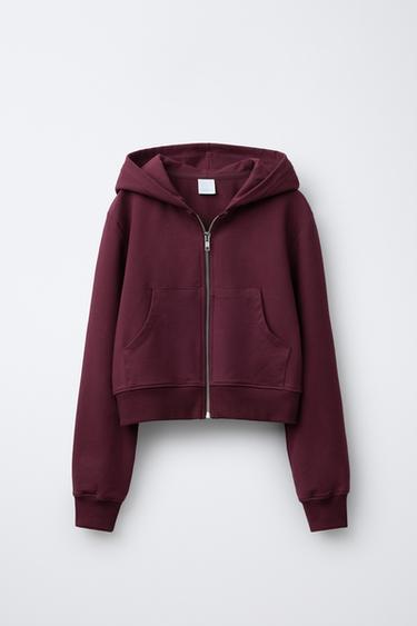 PLAIN ZIP-UP HOODIE - Burgundy by Zara