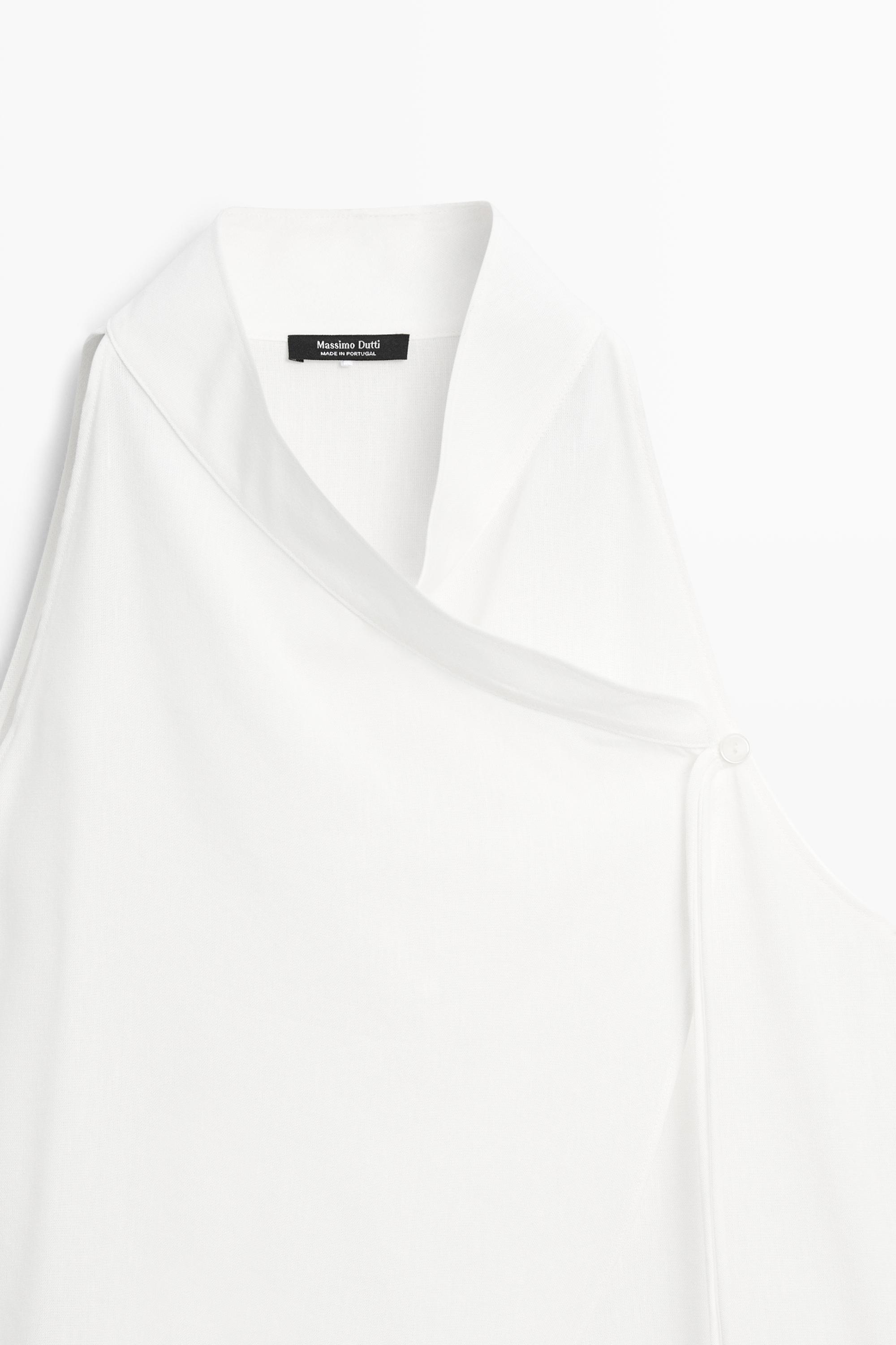 Flowing linen halter crossover top — White