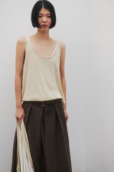 이중 레이어 니트 탑 - Zara 샌드